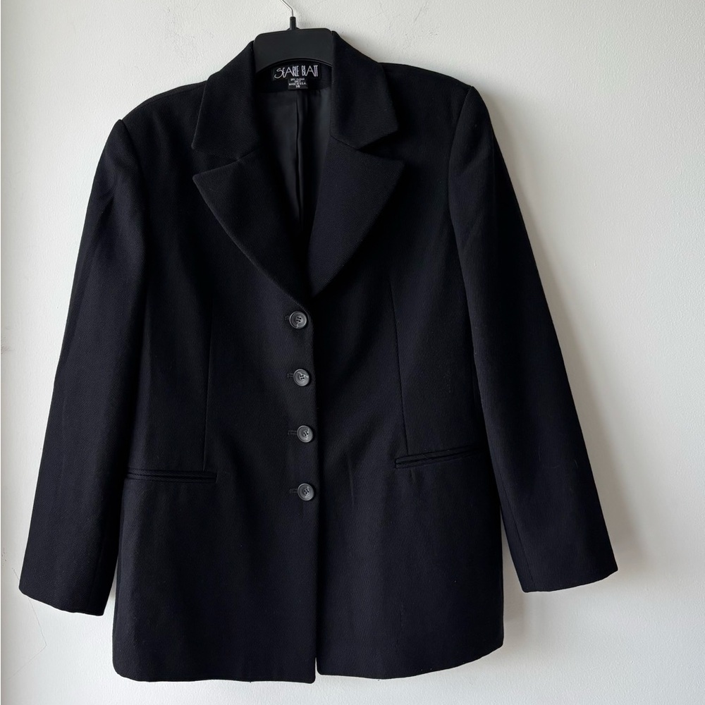 VTG Searle Blatt Blazer Twill Black Notch Collar 4 Button Womens 14 Office USA